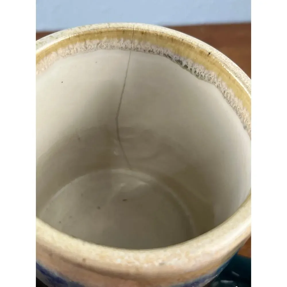 Padilla Art Pottery Coffee Mug Signed Oversized Green Drip Glaze Flaw Pen Cup